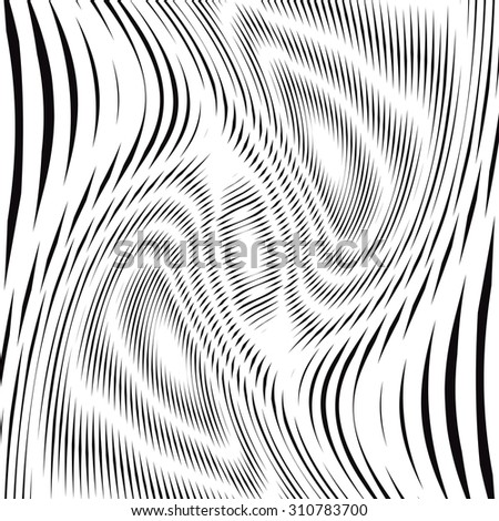 Optical illusion, creative black and white graphic moire backdrop. Decorative lined hypnotic contrast background.