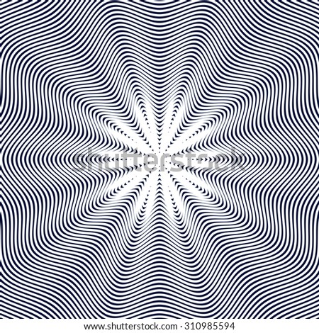 Optical illusion, moire background, abstract lined monochrome tiling. Unusual geometric pattern with visual effects.