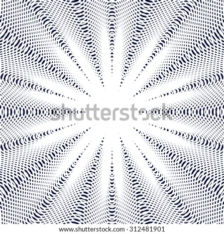 Optical illusion, moire background, abstract lined monochrome tiling. Unusual geometric pattern with visual effects.