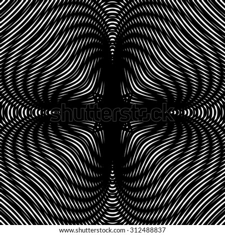 Moire pattern, op art background. Hypnotic backdrop with geometric black lines. Abstract tiling.