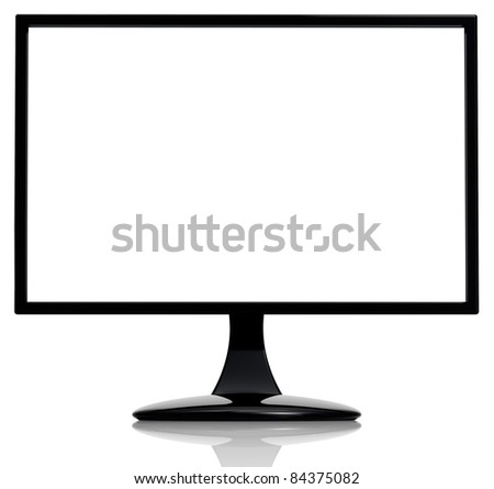 Computer Monitor With Blank White Screen In Frontal View, Wide Screen ...