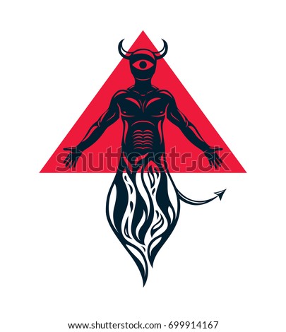 Vector illustration of a devil, mystic evil spirit. Human being created with triangular shape and an all-seeing eye inside.