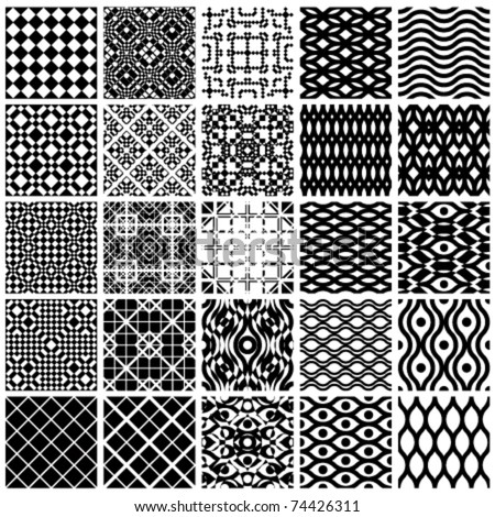 Set of monochrome geometric seamless patterns. Vector backgrounds collection.