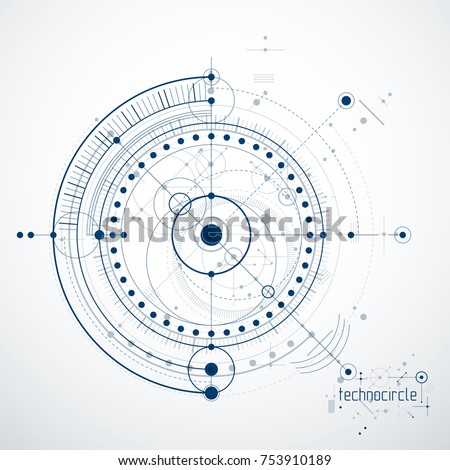 Engineering technological vector wallpaper made with circles and lines. Modern geometric composition can be used as template and layout. Abstract technical background.