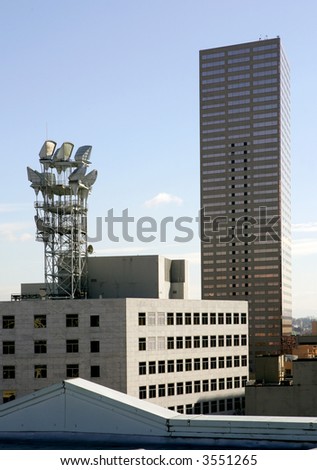TV antennas and office building in Portland