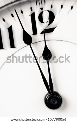 Antique clock closeup showing a few minutes to midnight. Concept of time,the past or deadline.
