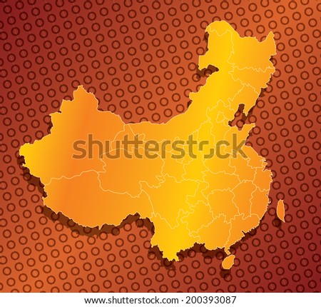 A abstract, stylized, province map of china in orange and yellow