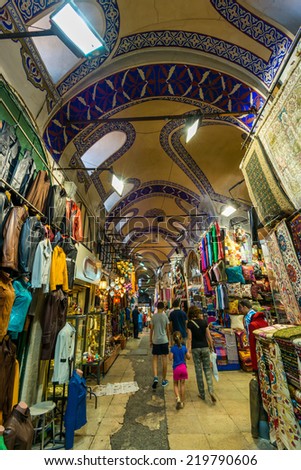 ISTANBUL, TURKEY - JULY 31: Tourists and locals mix at the Grand Bazaar on July 31, 2014 in Istanbul, Turkey.