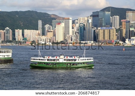 HONG KONG, JUL 5: View of modern building on Victoria island from Star Virgo cruise deck on 5 July 2014 at Hong Kong