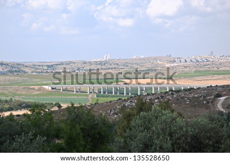 Rural israel landscape at the spring day . Jerusalem hills. Israel.