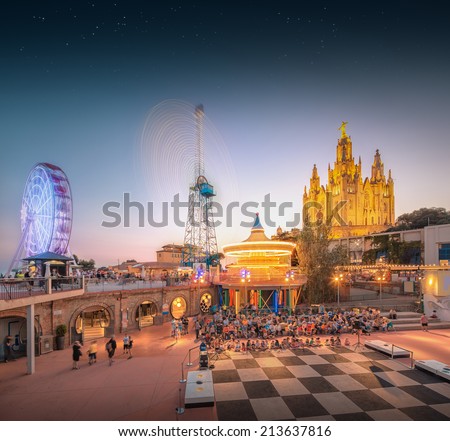 BARCELONA, SPAIN  Amusement Park and Temple at Tibidabo