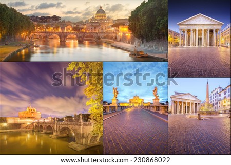 Photo collage from Rome, Italy. Collage includes major landmarks