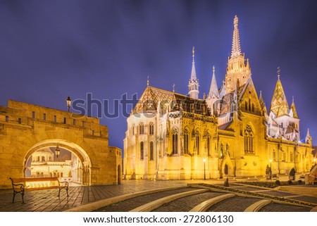 Fishermen\'s bastion at night in Budapest, Hungary