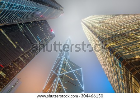 Looking up Hong Kong skyscrapers and office buildings, Hong Kong, China