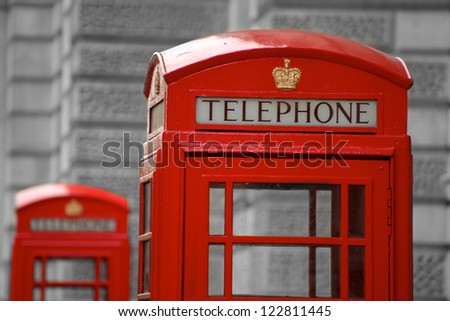 Row of old style UK red phone boxes in Covent Garden, London