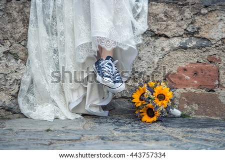 Similar – Image, Stock Photo Wedding dress with sneakers