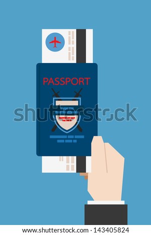 hand holding passport, vector