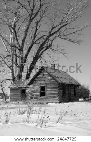 Old Home in the winter in black and white