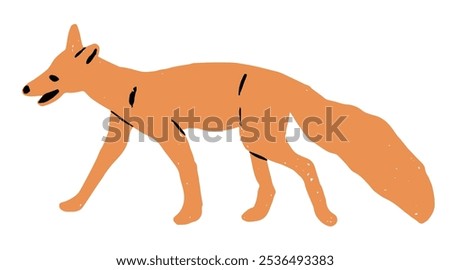 Cartoon Fox. Cute fox sneaking while hunting. Vector character fox, predator fox icon or wildlife forest animals mammals. Vector animal icon. Animal illustration for baby products