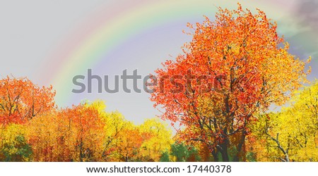 Autumn scenery with rainbow