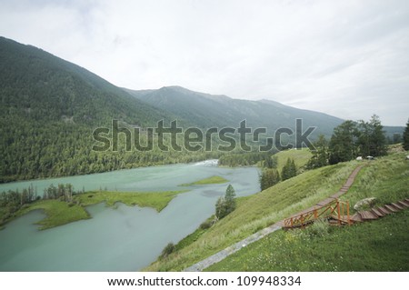 mountain and river  and pasture at xinjiang,china