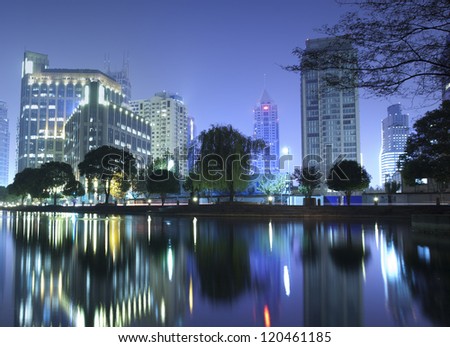 night view of Shanghai city downtown area,close to Xintiandi which famous,  for bar