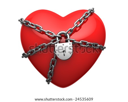 Red Heart Wound Around Chain And Locked On Lock Stock Photo 24535609 ...