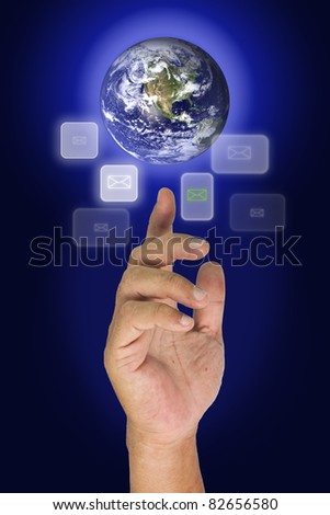 Earth on finger tip and many button