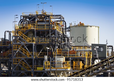 Processing Plant at Galaxy Lithium Mine in Ravensthorpe, Western Australia. Mechanical processing used to refine lithium spodumene concentrate.