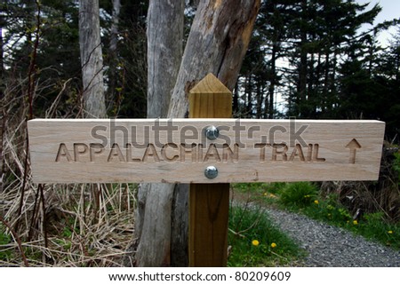New and modern trail head sign for the Appalachian Trail. This sign located at the trailhead on top of Clingman's Dome, North Carolina
