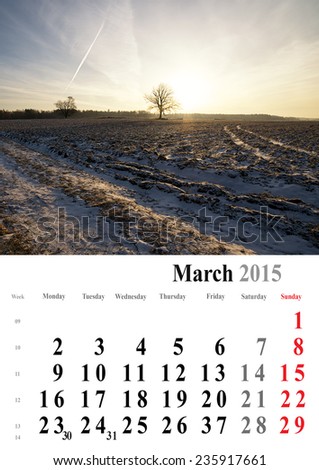 calendar 2015 march. nature image selection. europe. international format