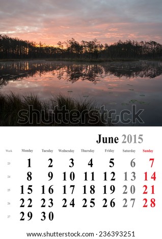 calendar 2015 june. nature image selection. europe. international format. landscapes