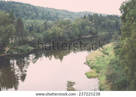 river of Gauja and forests from above - retro, vintage style look