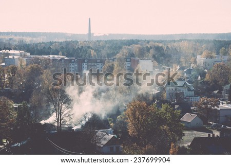 small town panoramic view from above. latvia. valmiera - retro, vintage style look