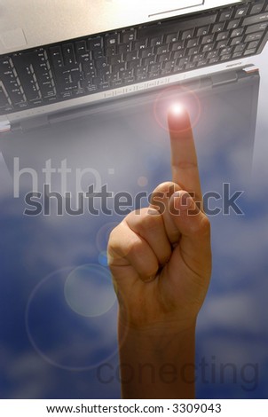 Hand pointing laptop