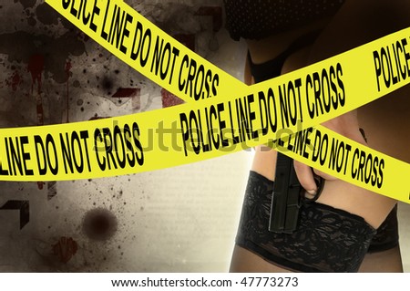 Woman's body part with hand holding a gun, isolated in white