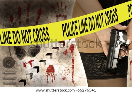 Woman's body part with hand holding a gun