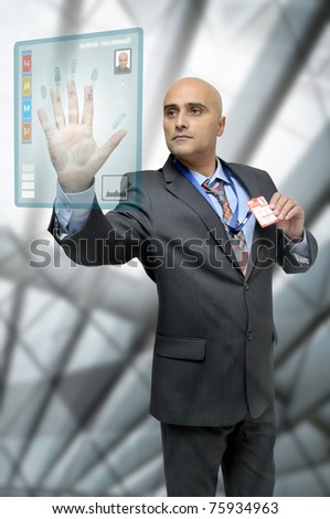 Businessman With print ID control digital panel