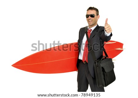 Young businessman with surf board