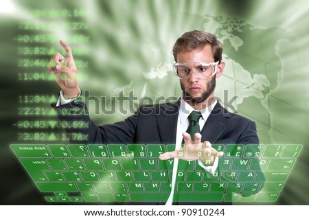 Young businessman in a virtual environment