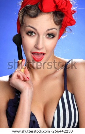 portrait of a young woman with a red handkerchief on his head, vivid emotions, stylish makeover, sexy