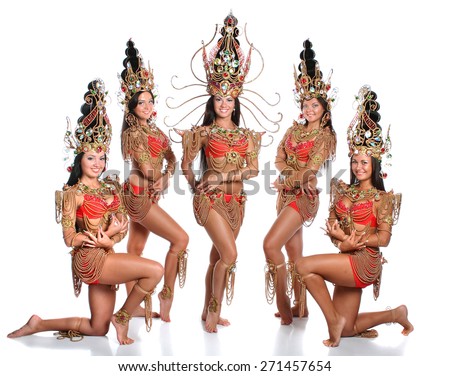beautiful girl dressed as Thai dancers. dance moves. beautiful colorful costumes, vivid emotions