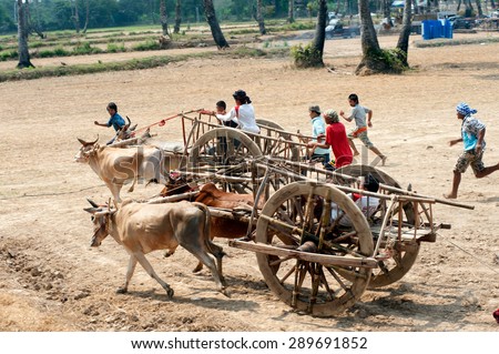 PHETCHABURI,THAILAND-FEB 14 : The Ox Cart Festival celebrates an agricultural custom and is an opportunity for Thai officials to promote tourism on February 14,2014 in Phetchaburi Province,Thailand.