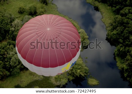 bird eye view at hot air balloon in Thailand.