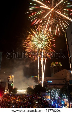 Bangkok -31 Dec :Happy New Year 2012, New Year celebrations taking place at Central World Plaza Countdown 2012,Central of Bangkok,on December 31,2011 in Bangkok,Thailand.