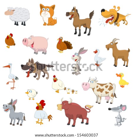 Farm animals set on white background