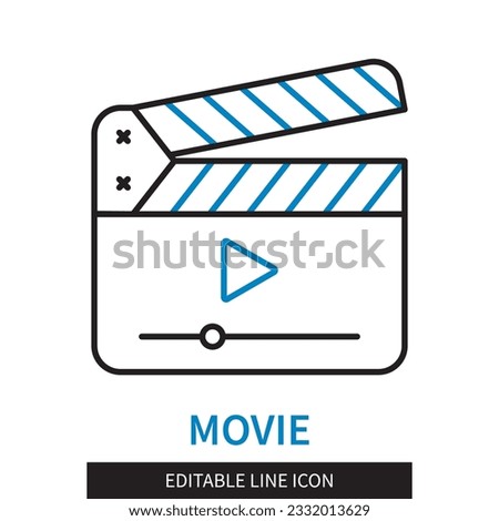 Editable line Movie outline icon. Clapperboard symbol. Editable stroke icon isolated on white background