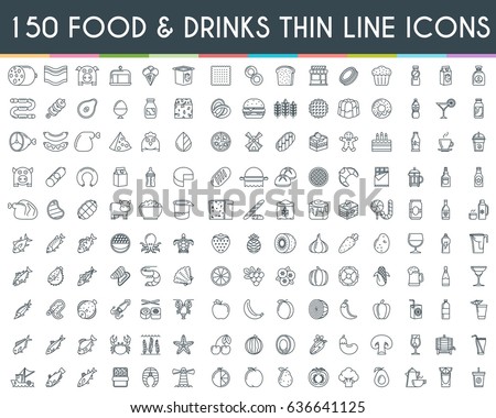 Food and drinks thin line icons set. Vector Illustration