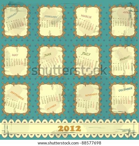 Calendar 2012 in vintage design - Week starts on Monday