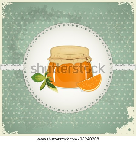 Vintage Postcard - Orange Jam on a retro background - vector illustration